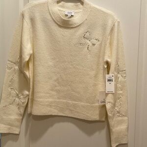CeCe Cream Sweater with Embroidered Details